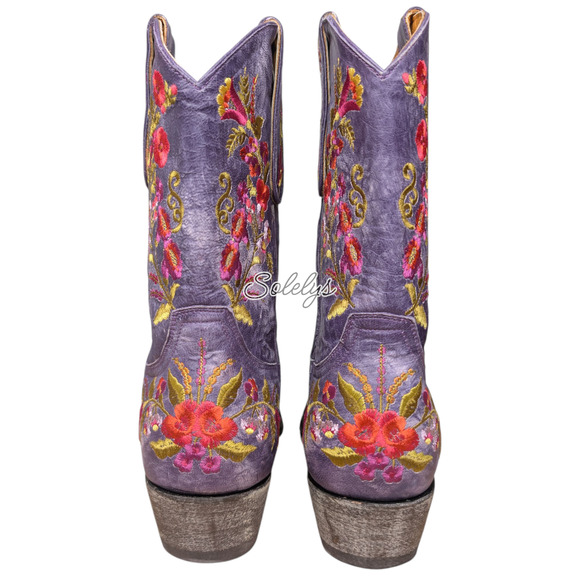 Old Gringo Jasmine Floral Embroidered Purple Leather Snip Toe Western Boots 10B - Picture 4 of 9